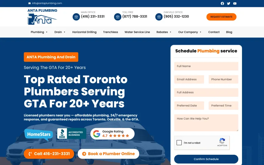 Anta Plumbing website homepage