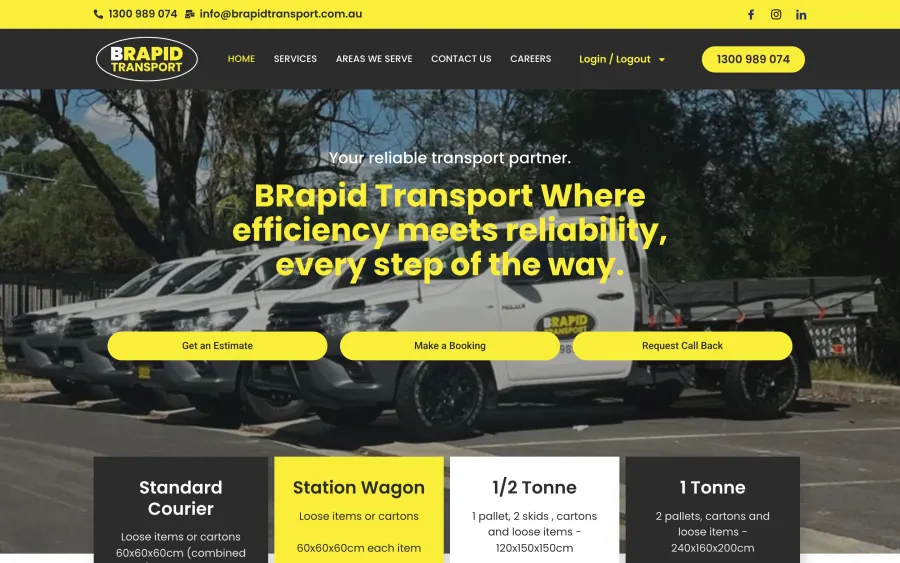 Brapid Transport website homepage