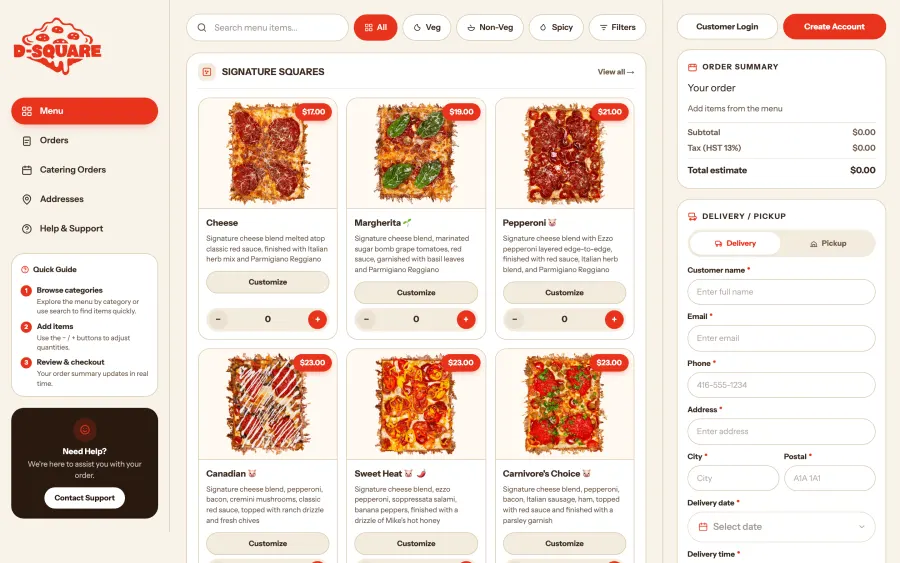 D-Square Catering CRM website homepage