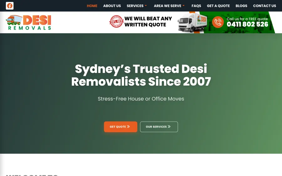 Desi Removals website homepage