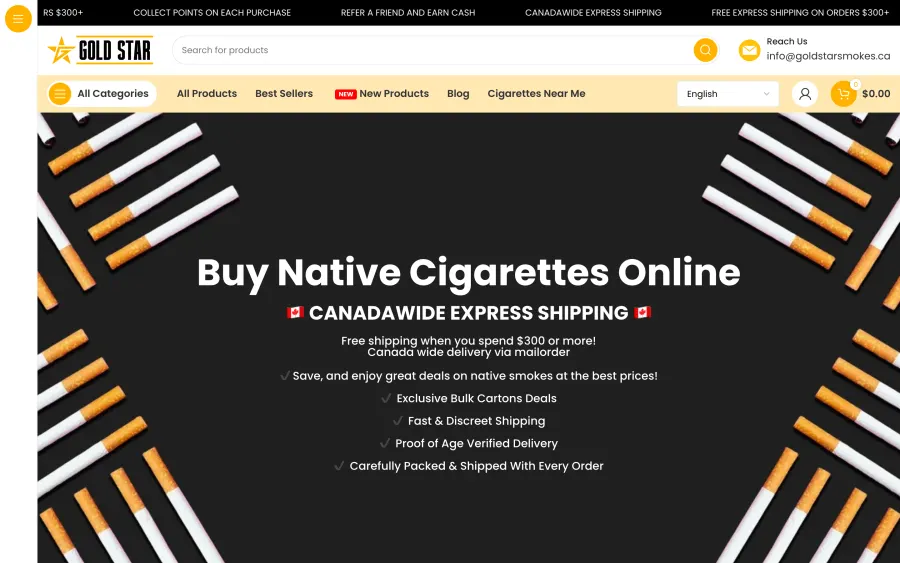 Gold Star website homepage