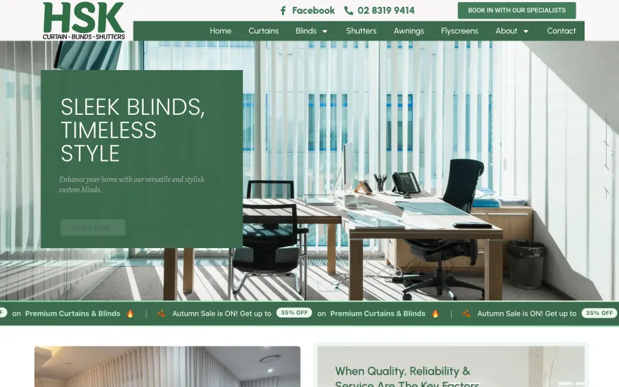 HSK Blinds website homepage