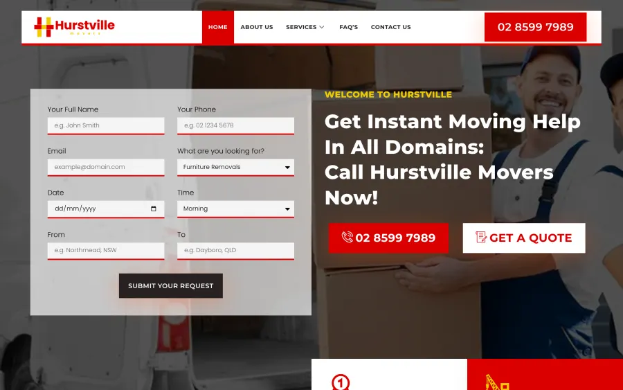 Hurstville Movers website homepage