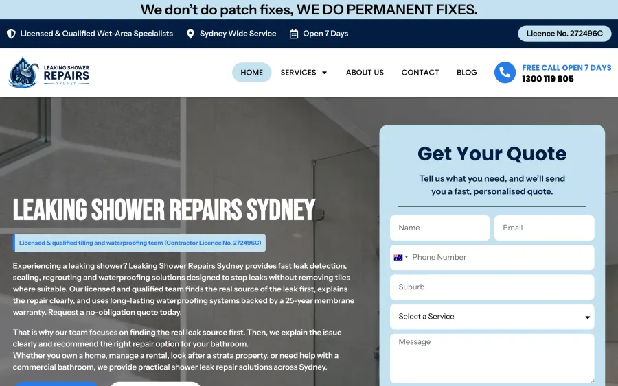 Leaking Shower Repairs Sydney website homepage