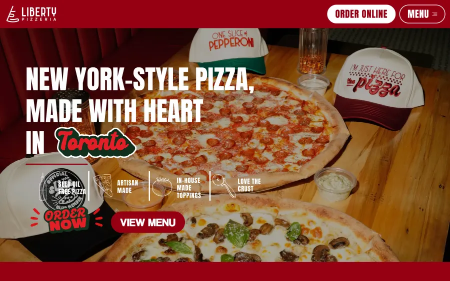 Liberty Pizzeria website homepage