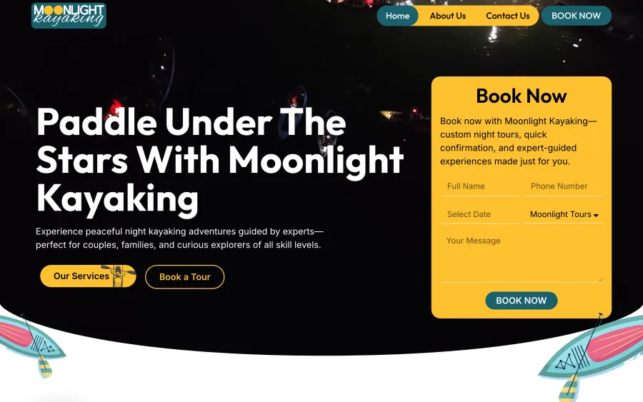 Moonlight Kayaking Baga website homepage