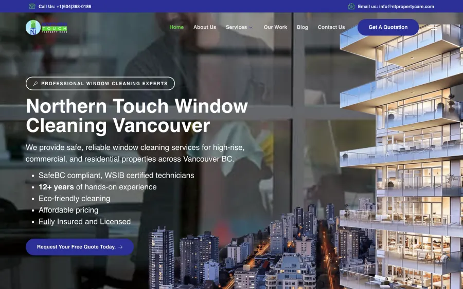 Northern Touch Window Cleaning website homepage