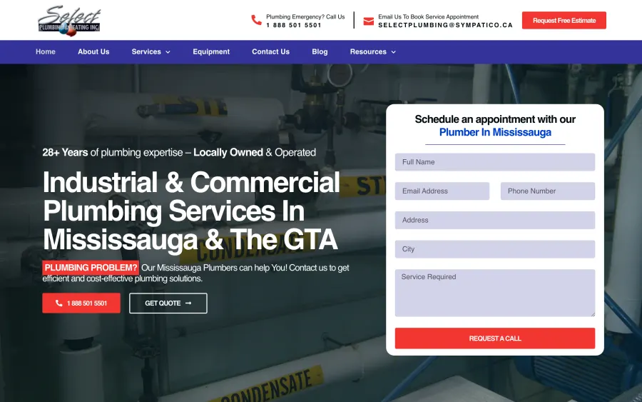 Select Plumbing & Heating website homepage