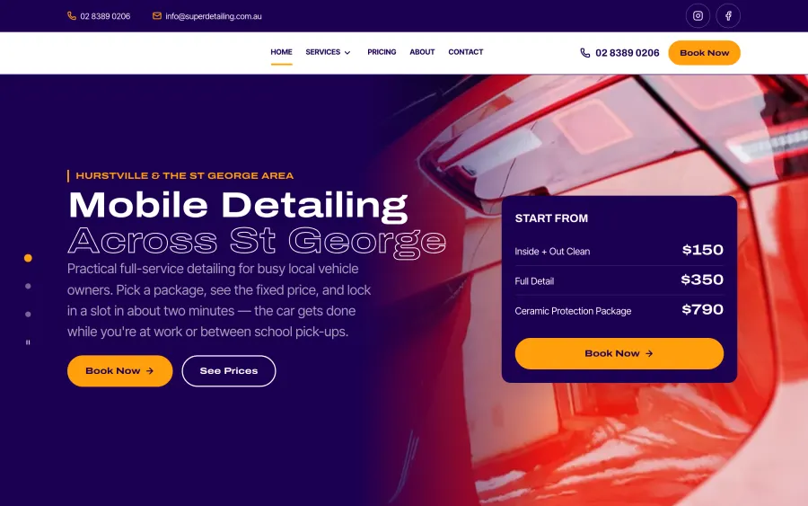 Super Detailing website homepage