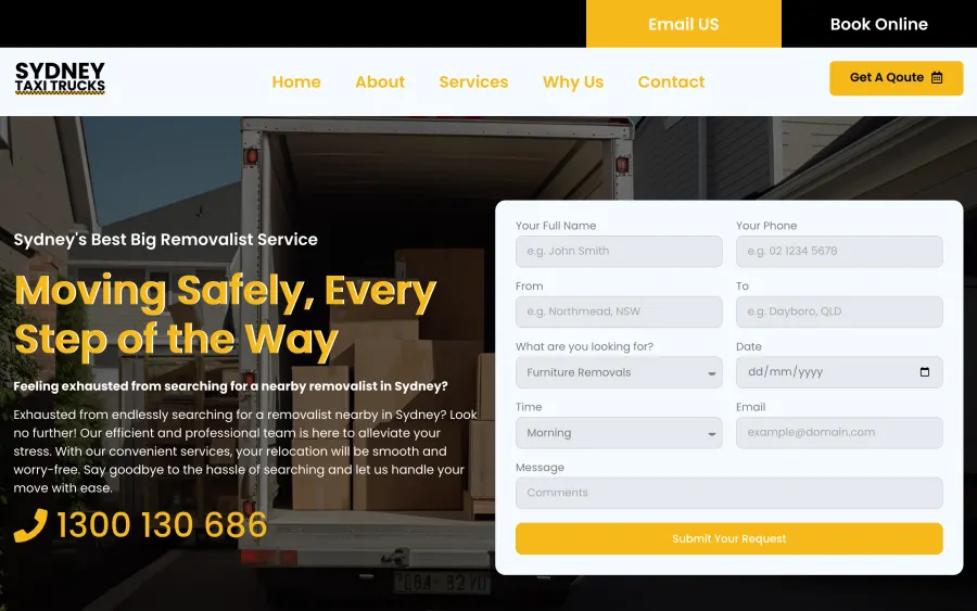 Sydney Taxi Trucks website homepage