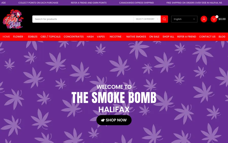 The Smoke Bomb website homepage