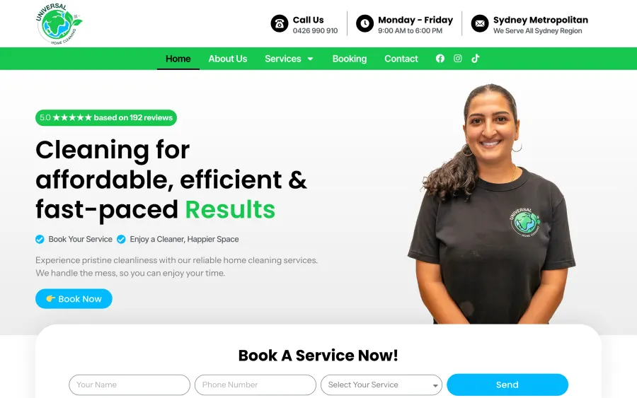 Universal Home Cleaning website homepage